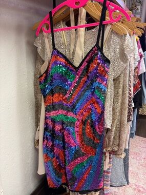Vintage Sho Max Originals Black-Lined Sequin Dress with Multicolor Accents